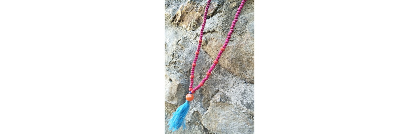 Alphabey's Pink Wooden Long Tassel Necklace for Women